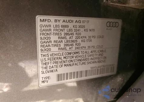 2018 Audi Q7 Premium Plus z USA, uszkodzony, nr VIN WA1LAAF78JD006167